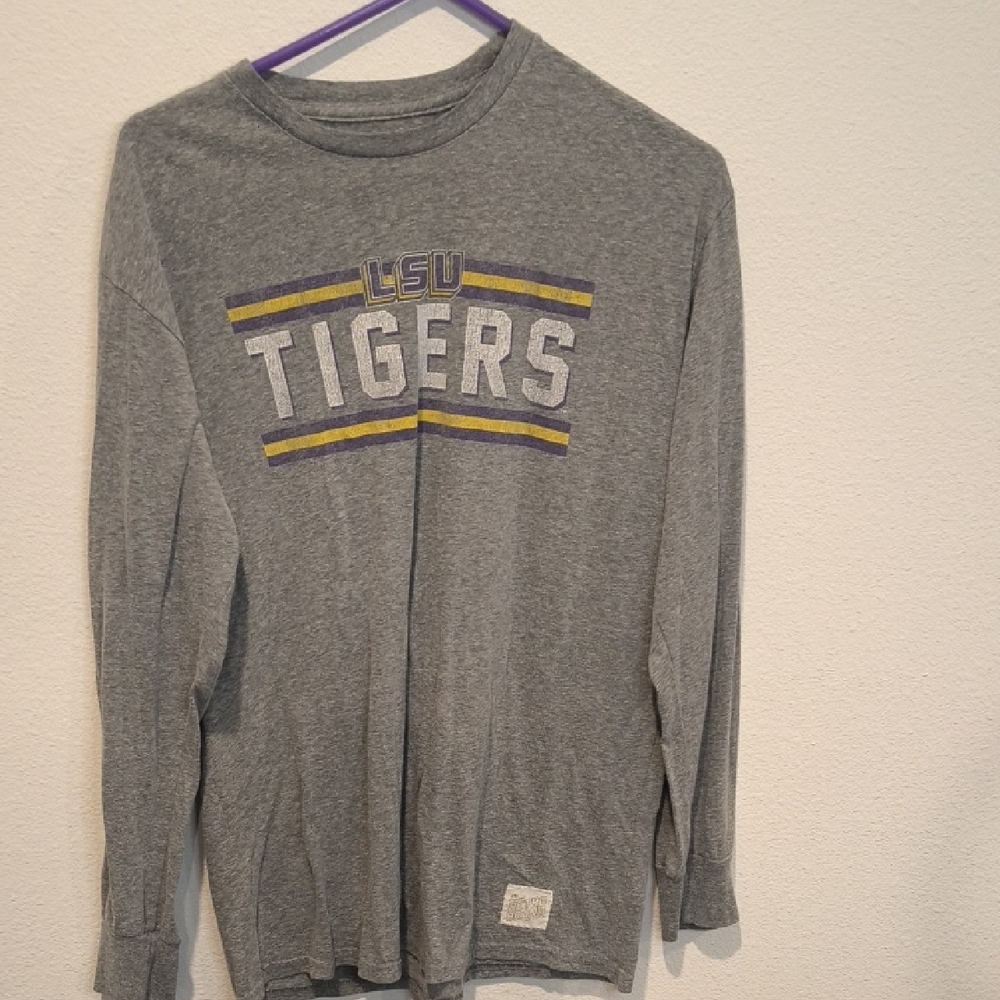 LSU Tigers Gray Long Sleeve Tee with Purple & Gold Accents Retro Vintage Medium